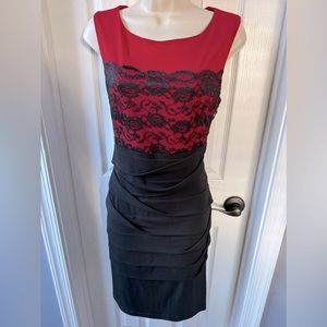 Red/black polyester and lace mini dress / connected apparel size 8 / Medium